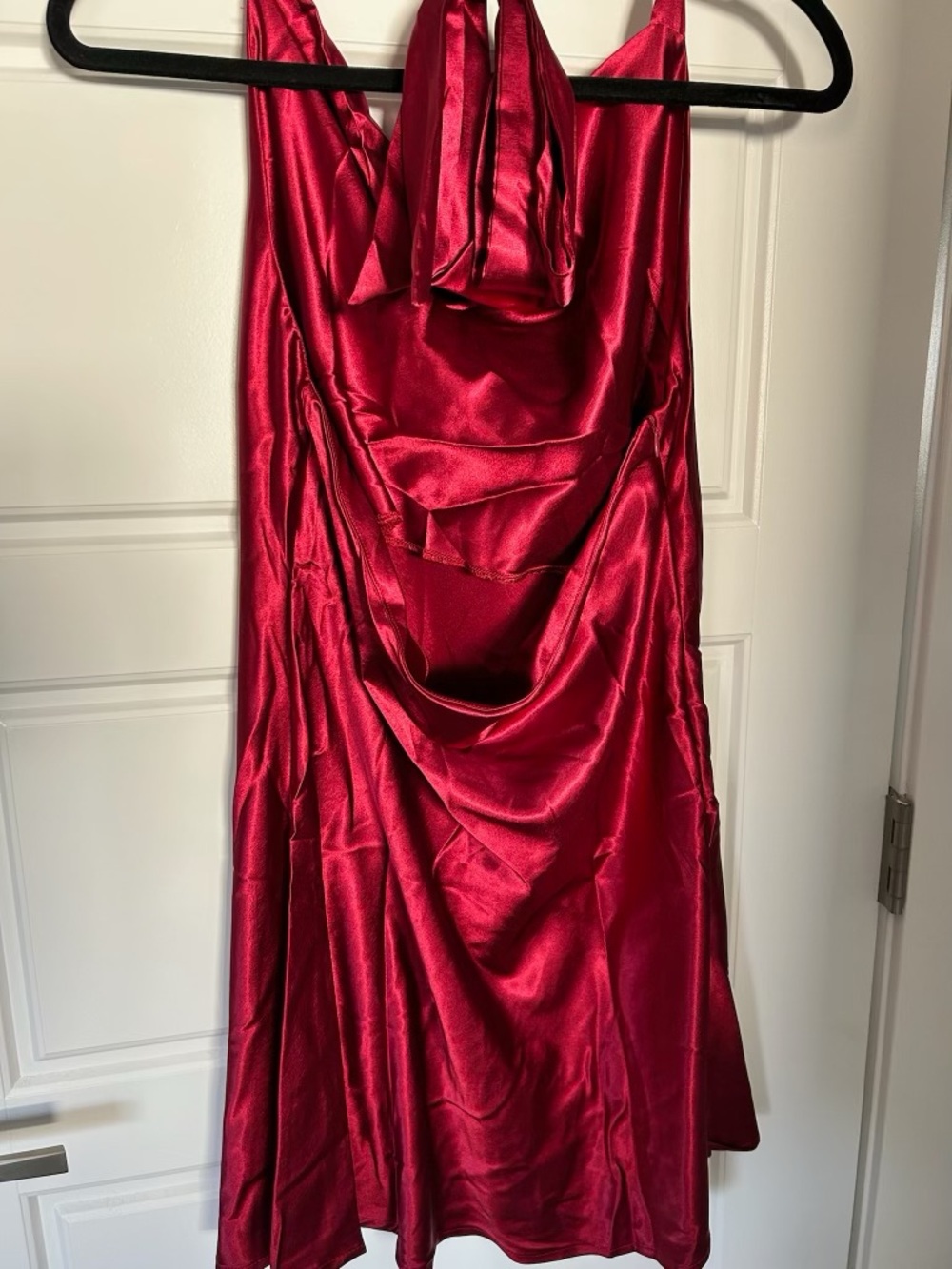 Red Satin Draped Halter Slip Dress